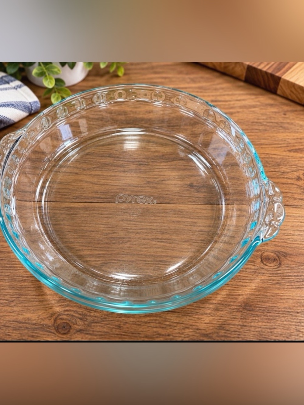 Pyrex Teal Blue Tinted Glass Pie Dish Baking Plate with Handles